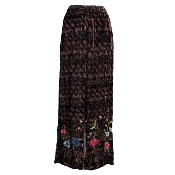 Johnny Was Los Angeles Women's XS Ulla Velvet Wide Leg Pants Embroidered Pocket - Picture 1 of 15